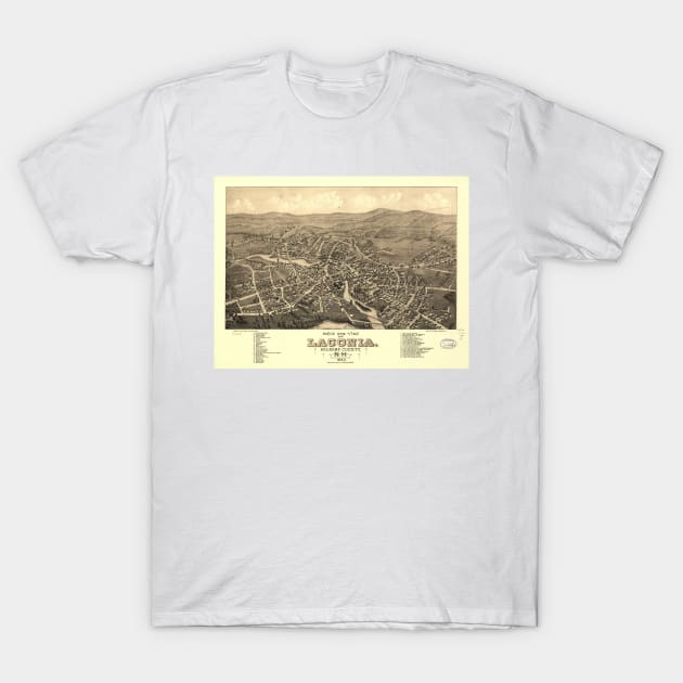 Vintage Pictorial Map of Laconia NH (1883) T-Shirt by Bravuramedia